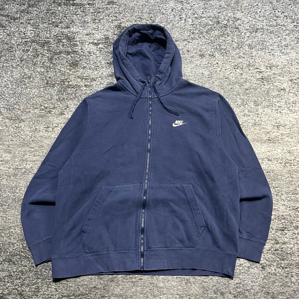 Nike Zip Up Hoodie Sweatshirt Mens XL Navy Blue Embroidered Swoosh Casual